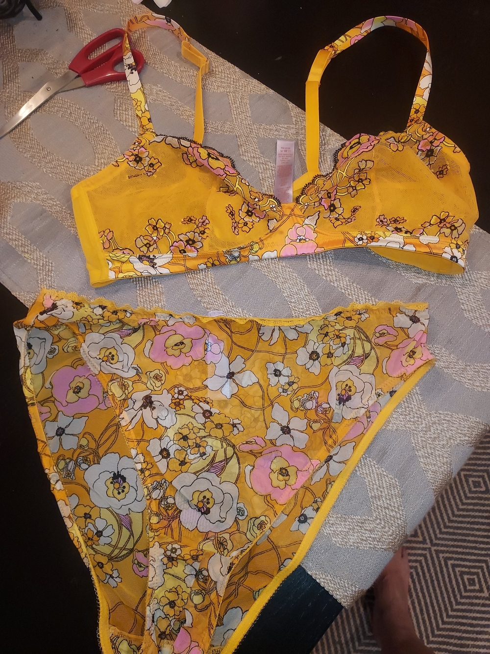Savage X Fenty Yellow Floral Lace Bralette & Bikini Panty Set